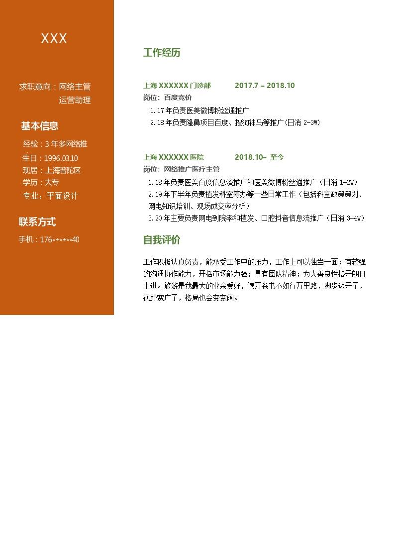 2985_网络网站运营优化推广类岗位求职简历模板  - 市场营销简历模板